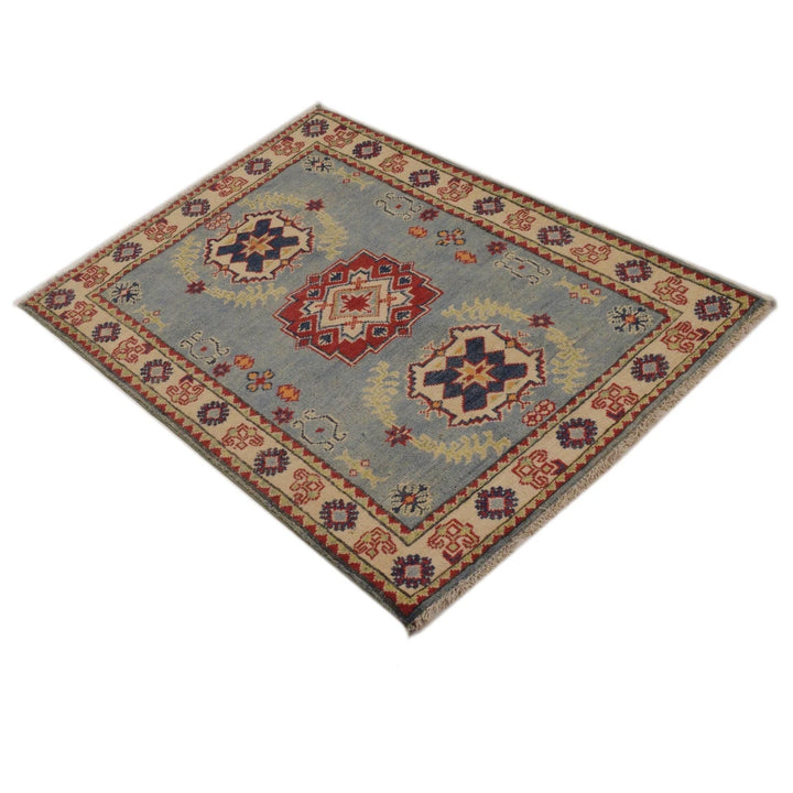 Blue Afghan Kazak Rug 2' 9" x 3' 10" Hand-Knotted | No. AL58130