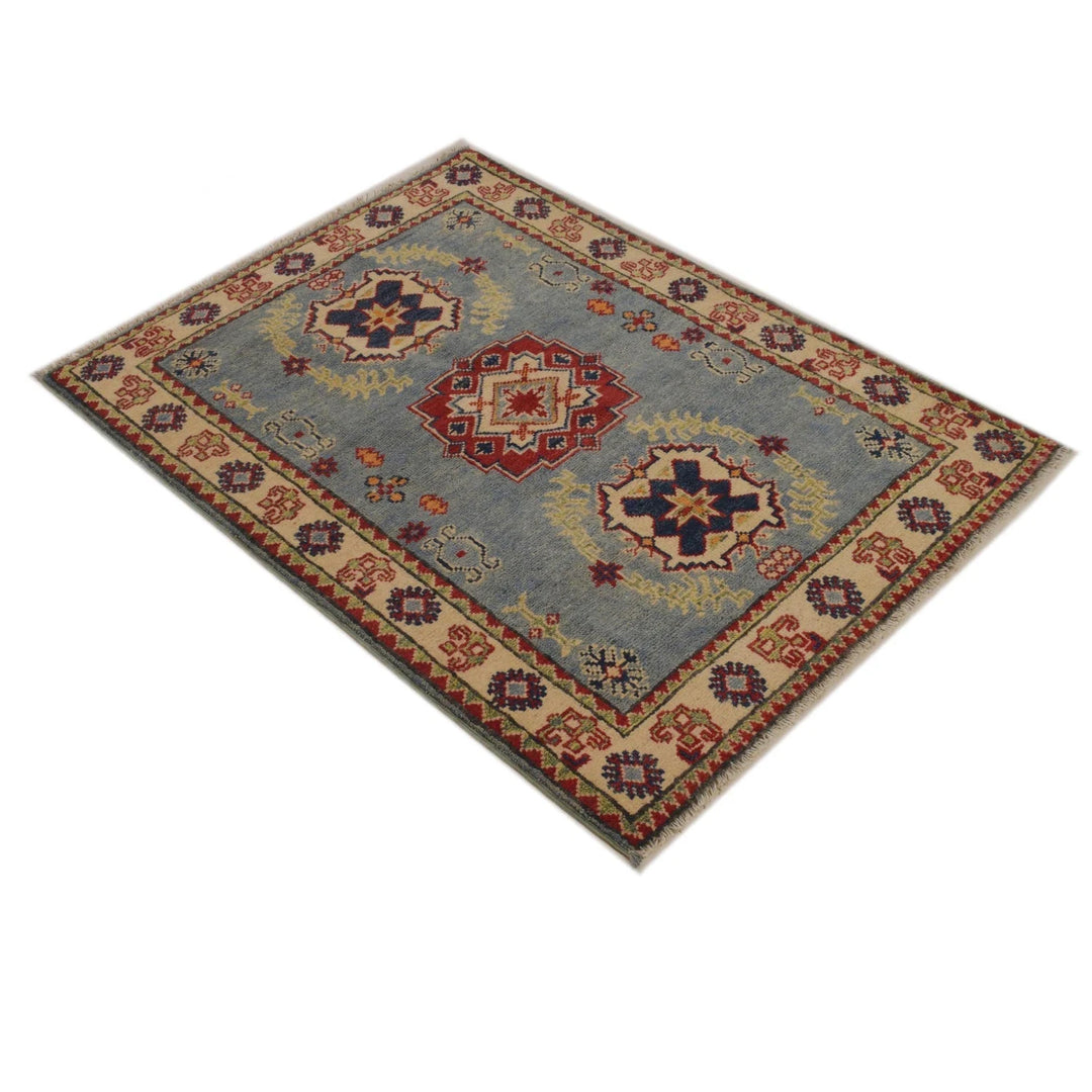 Blue Afghan Kazak Rug 2' 9" x 3' 10" Hand-Knotted | No. AL58130