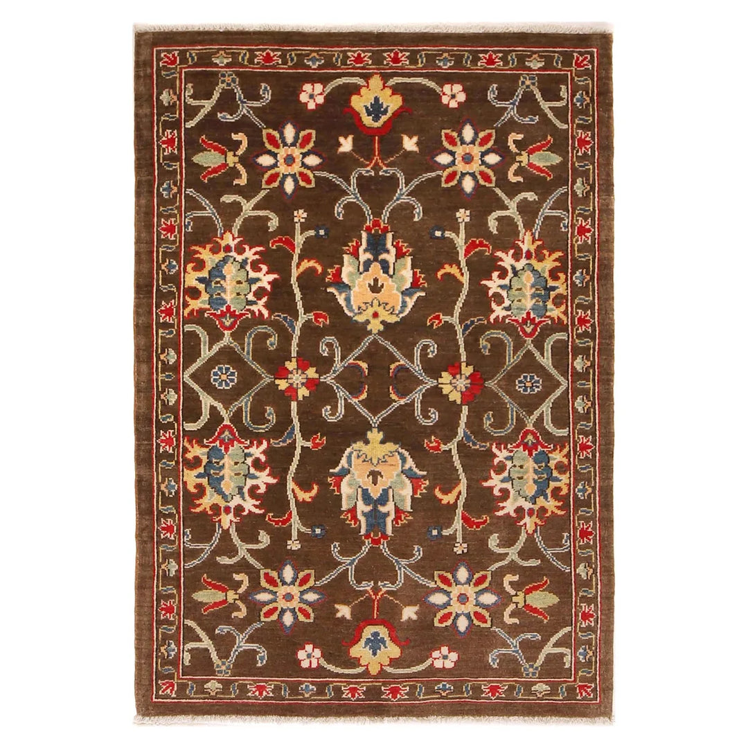 Brown Afghan Sultani Rug 3' 4" x 5' 1" Hand-Knotted | No. AL58164