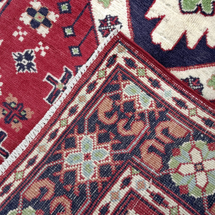 Red Afghan Kazak Rug 3' 3" x 4' 10" Hand-Knotted | No. AL58172