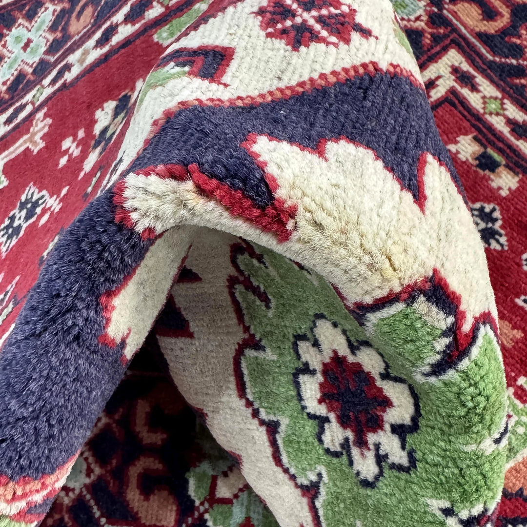 Red Afghan Kazak Rug 3' 3" x 4' 10" Hand-Knotted | No. AL58172