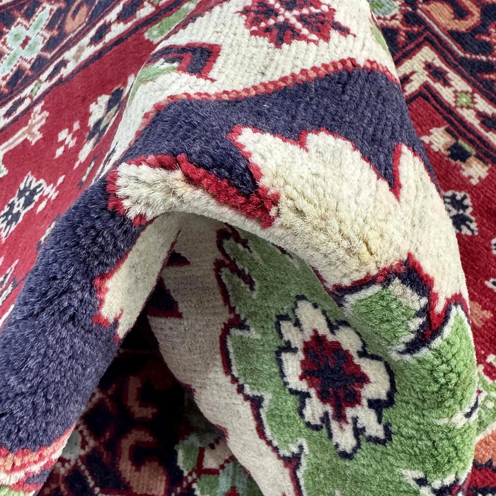 Red Afghan Kazak Rug 3' 3" x 4' 10" Hand-Knotted | No. AL58172