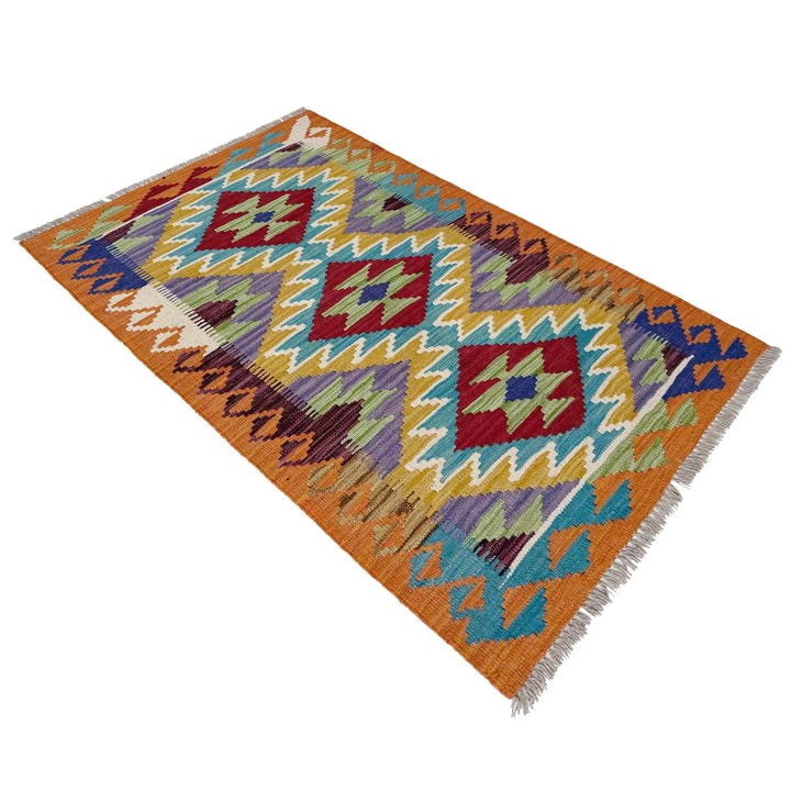 Afghan Vegetable Kilim Rug 2' 6" x 4' 3" Flat-Weave | No. AL581784