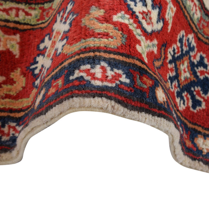 Ivory Afghan Kazak Rug 3' 2" x 4' 10" Hand-Knotted | No. AL58183