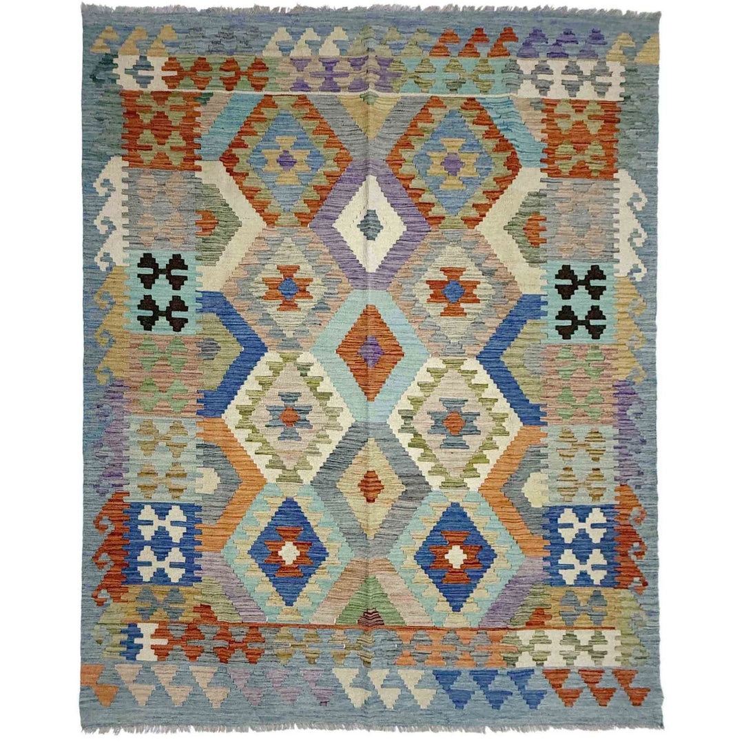Multicolor Afghan Vegetable Kilim Rug 5' 10" x 7' 6" Flat-Weave | No. AL58270