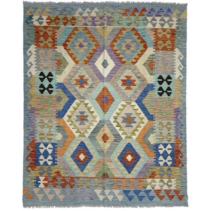 Multicolor Afghan Kilim Rug 5'10" x 7'6" Flat-Weave | No. AL58270