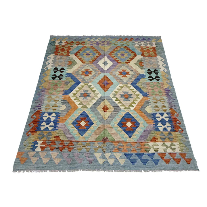 Multicolor Afghan Vegetable Kilim Rug 5' 10" x 7' 6" Flat-Weave | No. AL58270