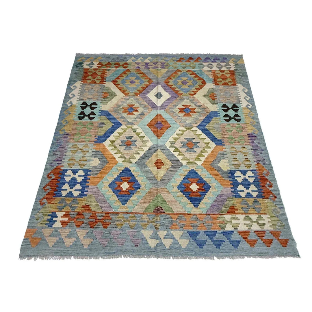 Multicolor Afghan Kilim Rug 5'10" x 7'6" Flat-Weave | No. AL58270