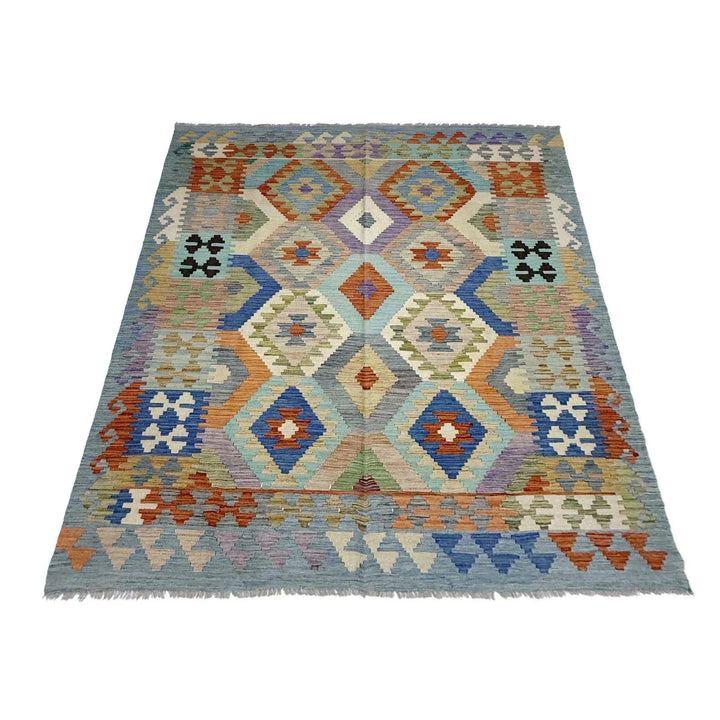Multicolor Afghan Kilim Rug 5'10" x 7'6" Flat-Weave | No. AL58270