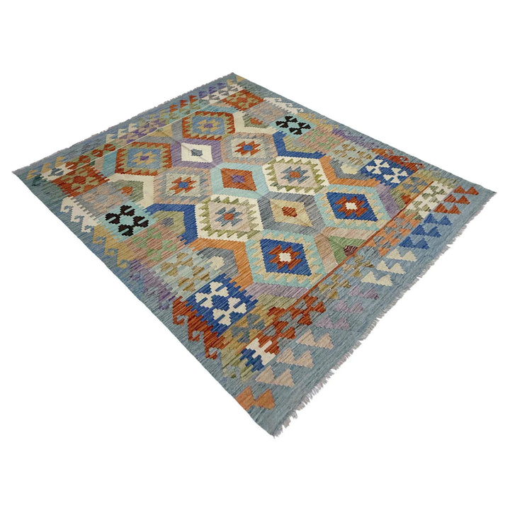 Multicolor Afghan Vegetable Kilim Rug 5' 10" x 7' 6" Flat-Weave | No. AL58270