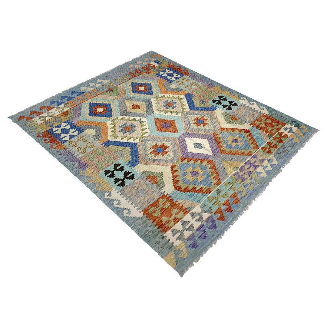 Multicolor Afghan Vegetable Kilim Rug 5' 10" x 7' 6" Flat-Weave | No. AL58270