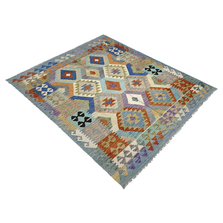 Multicolor Afghan Vegetable Kilim Rug 5' 10" x 7' 6" Flat-Weave | No. AL58270