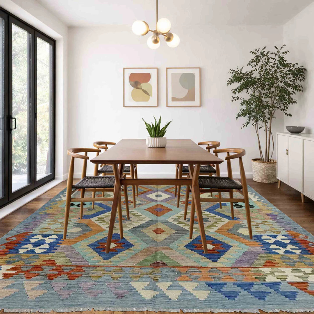 Multicolor Afghan Vegetable Kilim Rug 5' 10" x 7' 6" Flat-Weave | No. AL58270