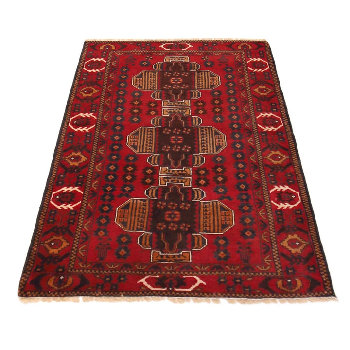 Red Afghan Baluchi Rug 3' 1" x 4' 6" Hand-Knotted | No. AL58290