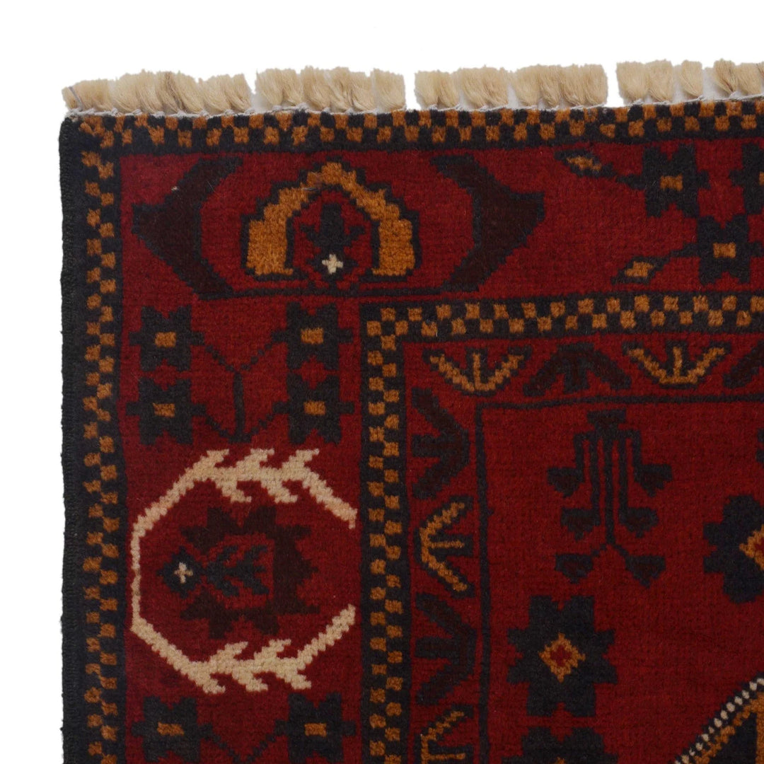 Red Afghan Baluchi Rug 3' 1" x 4' 6" Hand-Knotted | No. AL58290