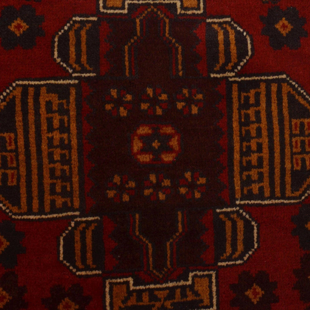 Red Afghan Baluchi Rug 3' 1" x 4' 6" Hand-Knotted | No. AL58290