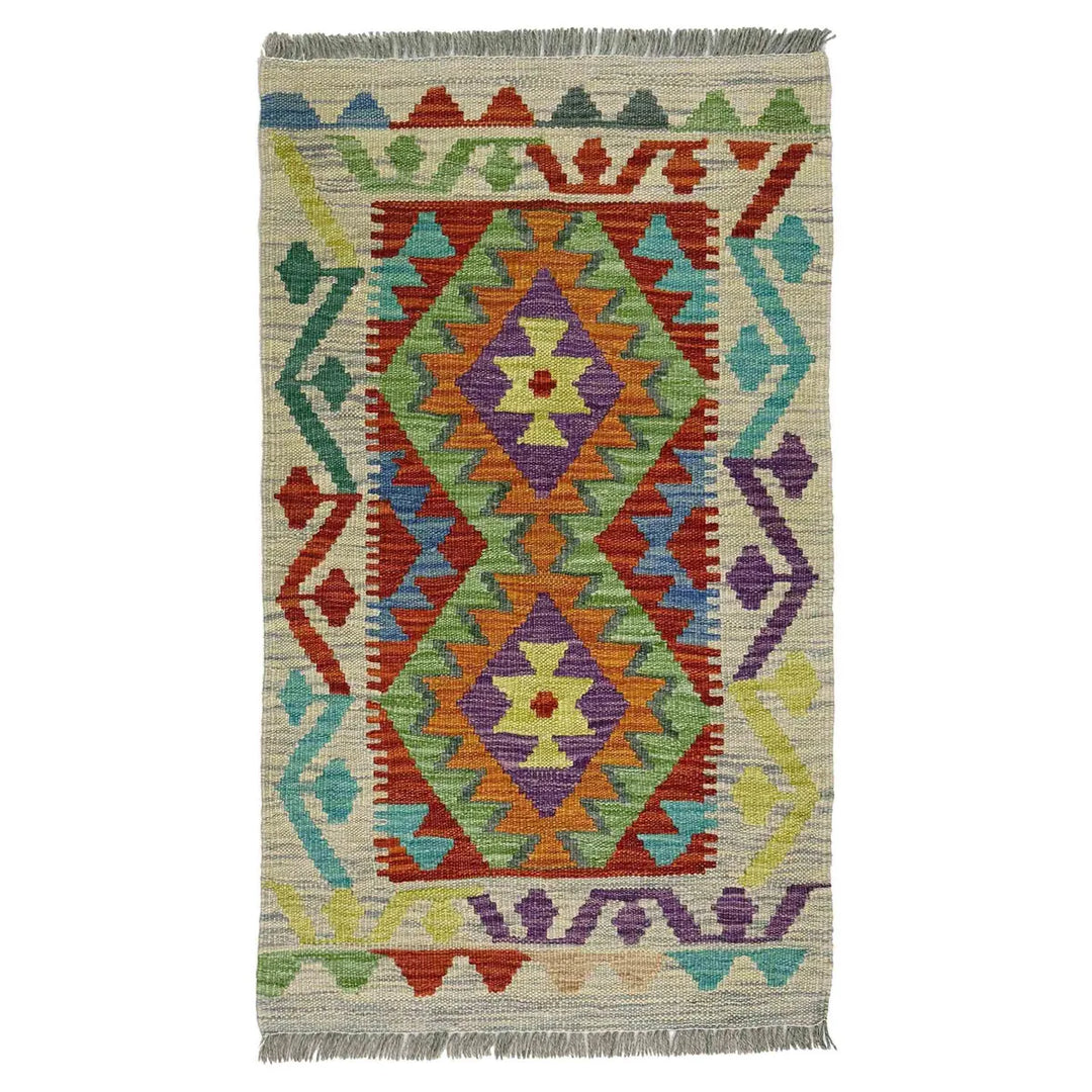 Afghan Vegetable Kilim Rug 2' 0" x 3' 5" Flat-Weave | No. AL583140