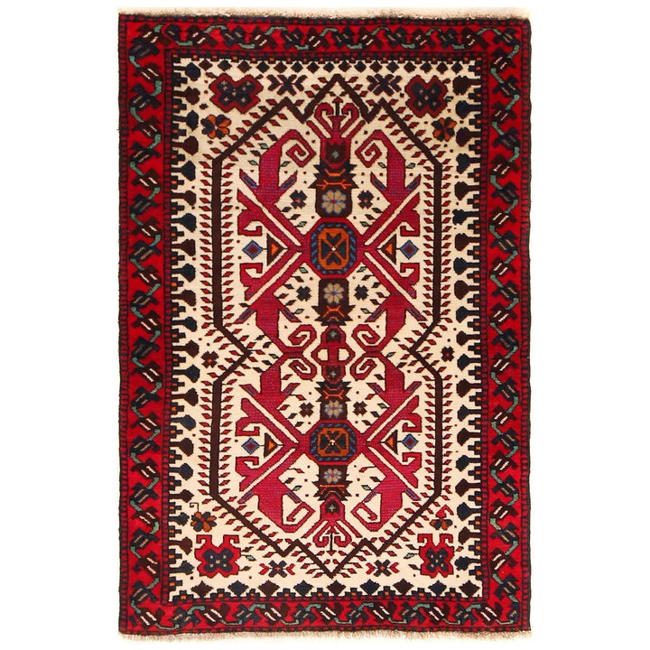 Beige Afghan Baluchi Rug 3' 3" x 4' 9" Hand-Knotted | No. AL58361