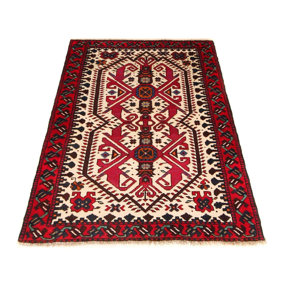 Beige Afghan Baluchi Rug 3' 3" x 4' 9" Hand-Knotted | No. AL58361