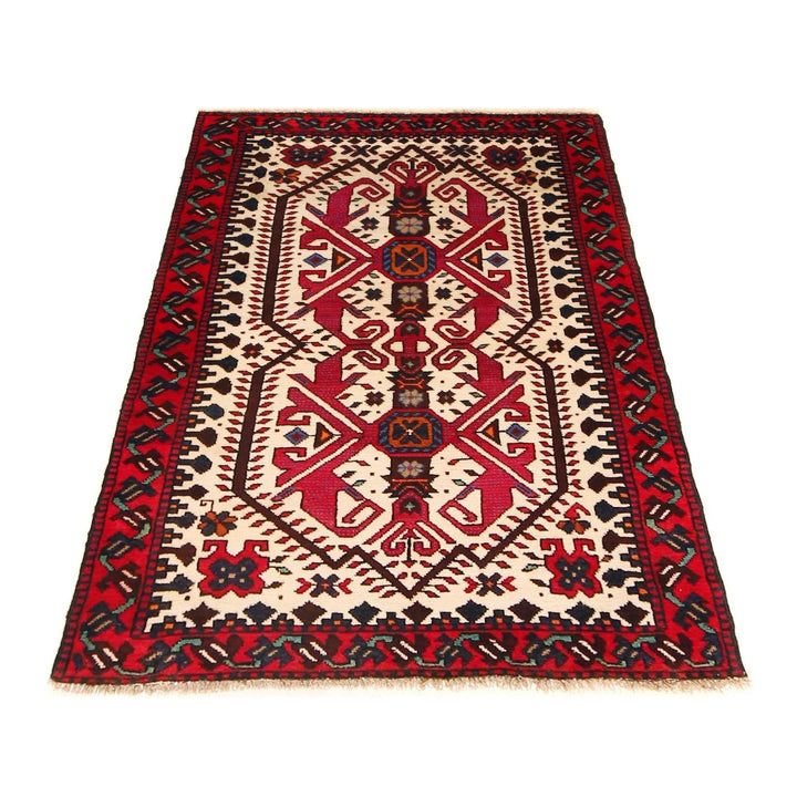 Beige Afghan Baluchi Rug 3' 3" x 4' 9" Hand-Knotted | No. AL58361