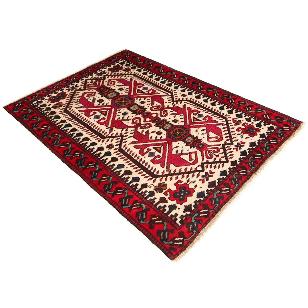 Beige Afghan Baluchi Rug 3' 3" x 4' 9" Hand-Knotted | No. AL58361