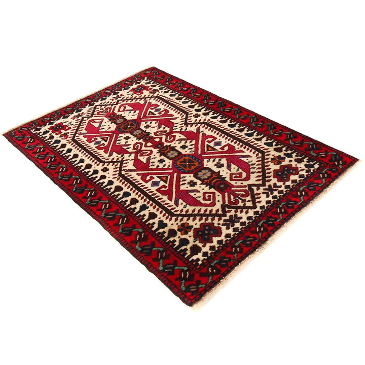 Beige Afghan Baluchi Rug 3' 3" x 4' 9" Hand-Knotted | No. AL58361
