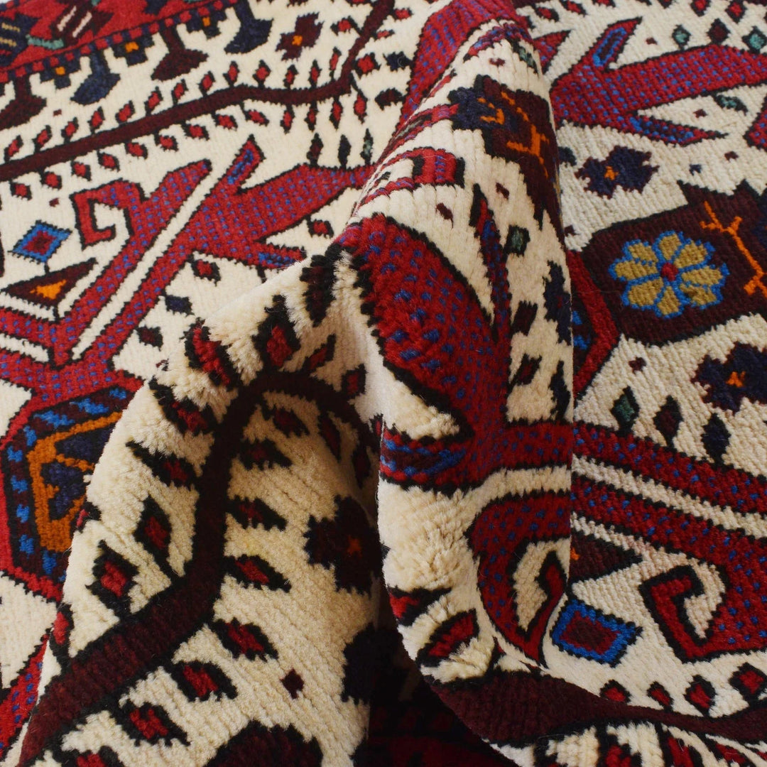 Beige Afghan Baluchi Rug 3' 3" x 4' 9" Hand-Knotted | No. AL58361