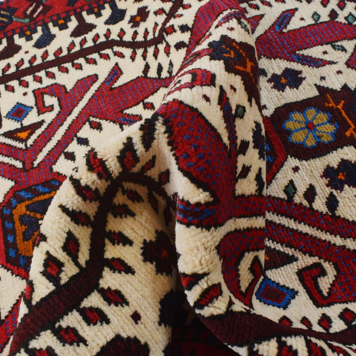 Beige Afghan Baluchi Rug 3' 3" x 4' 9" Hand-Knotted | No. AL58361