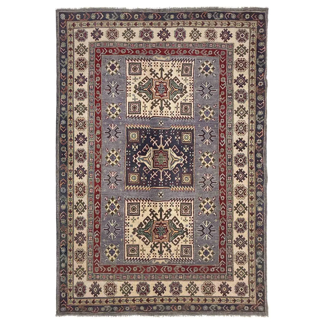 Gray Afghan Kazak Rug 5' 4" x 8' 4" Hand-Knotted | No. AL58406