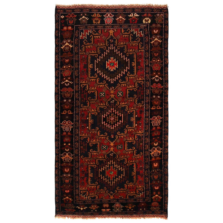 Red Afghan Baluchi Rug 3' 7" x 6' 8" Hand-Knotted | No. AL58424