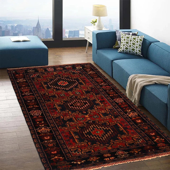 Red Afghan Baluchi Rug 3' 7" x 6' 8" Hand-Knotted | No. AL58424