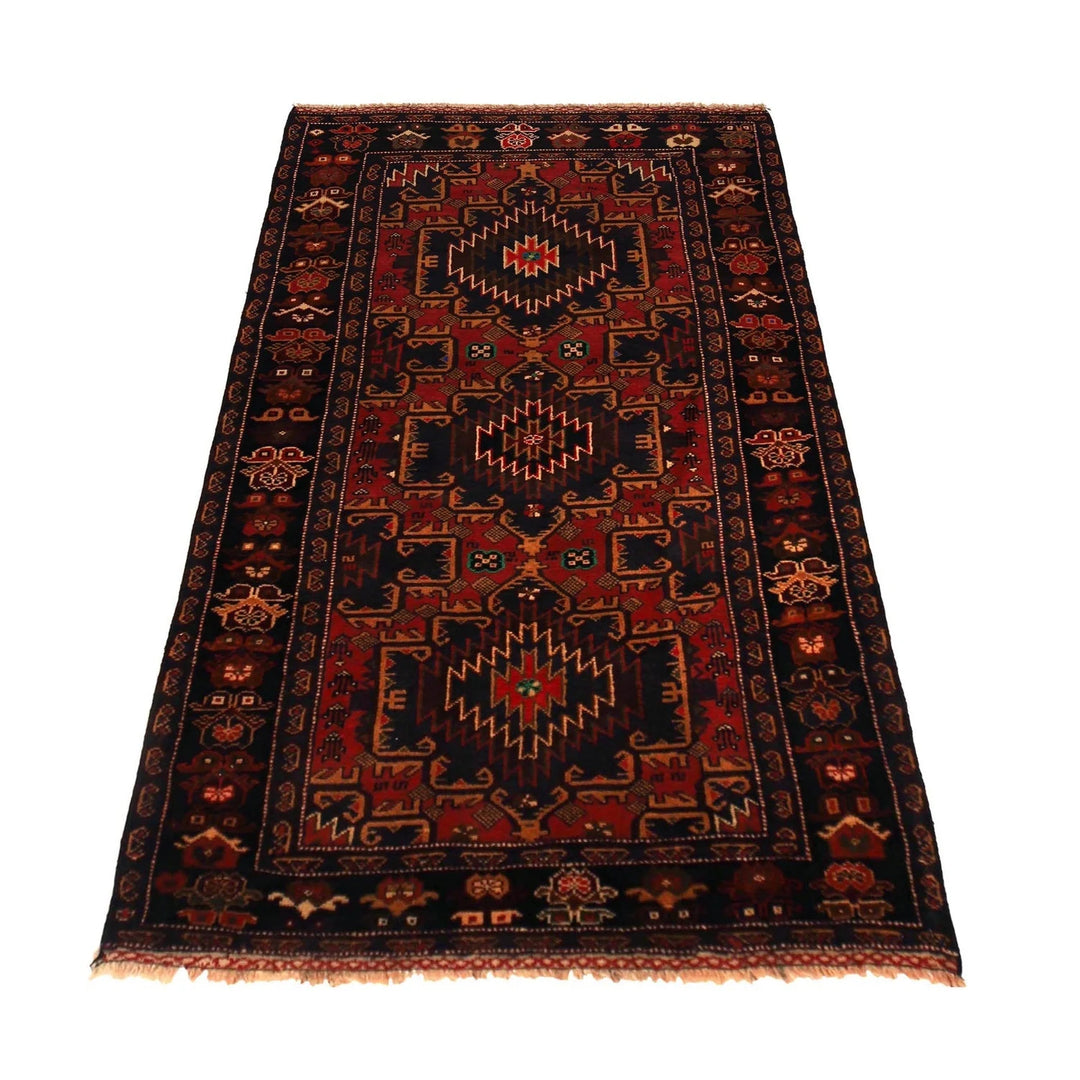 Red Afghan Baluchi Rug 3' 7" x 6' 8" Hand-Knotted | No. AL58424