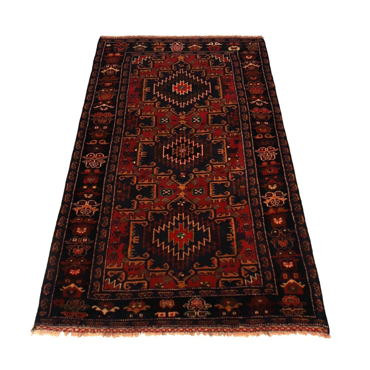 Red Afghan Baluchi Rug 3' 7" x 6' 8" Hand-Knotted | No. AL58424