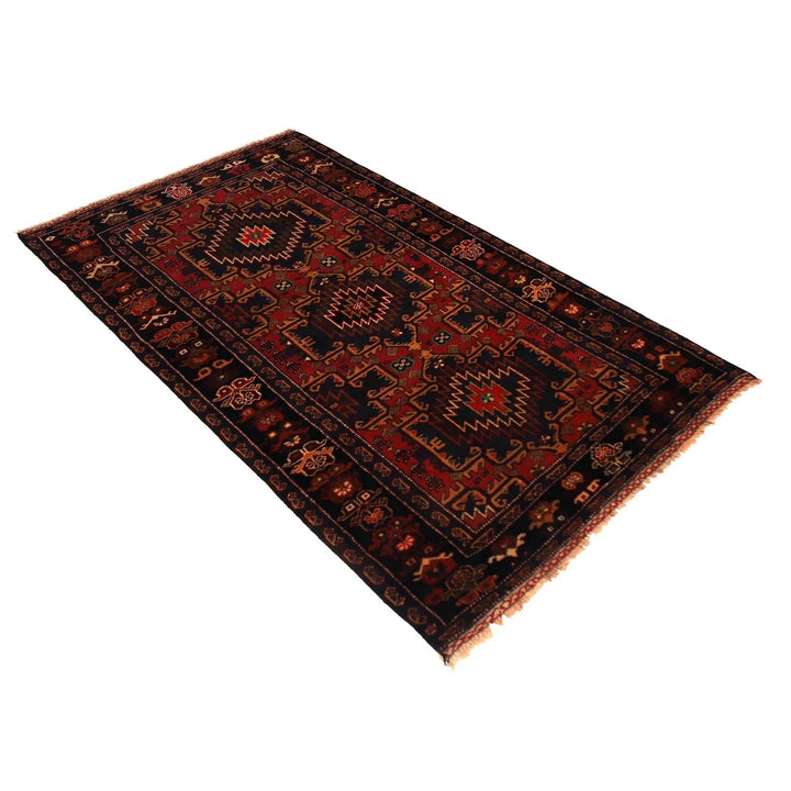 Red Afghan Baluchi Rug 3' 7" x 6' 8" Hand-Knotted | No. AL58424