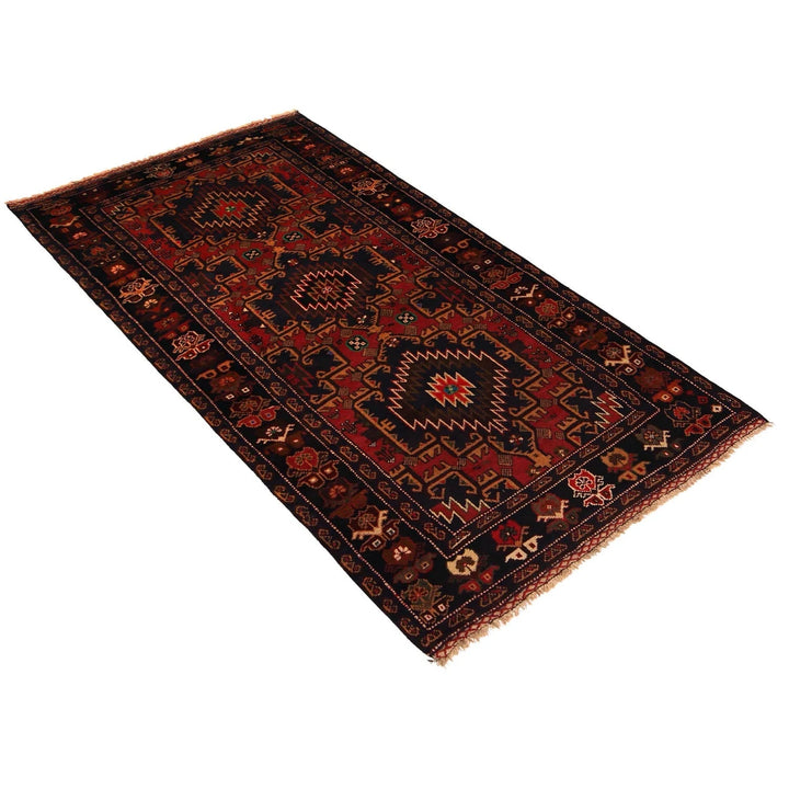 Red Afghan Baluchi Rug 3' 7" x 6' 8" Hand-Knotted | No. AL58424