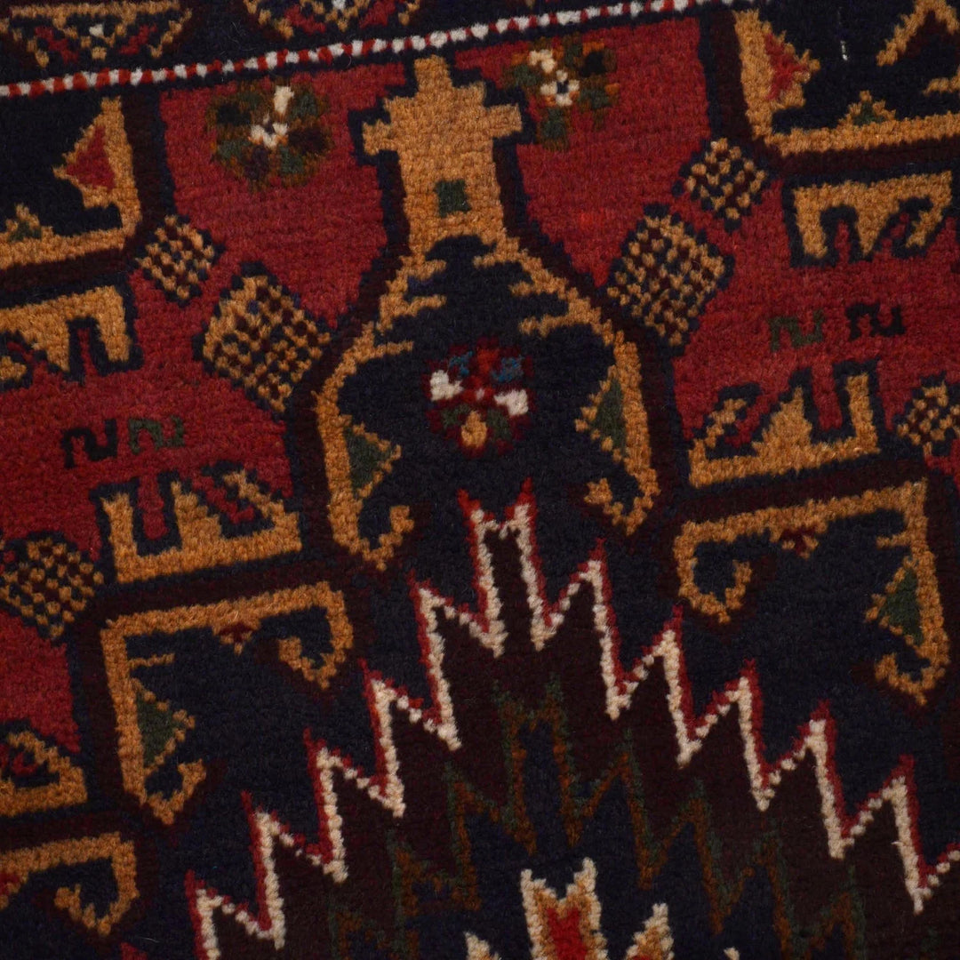 Red Afghan Baluchi Rug 3' 7" x 6' 8" Hand-Knotted | No. AL58424