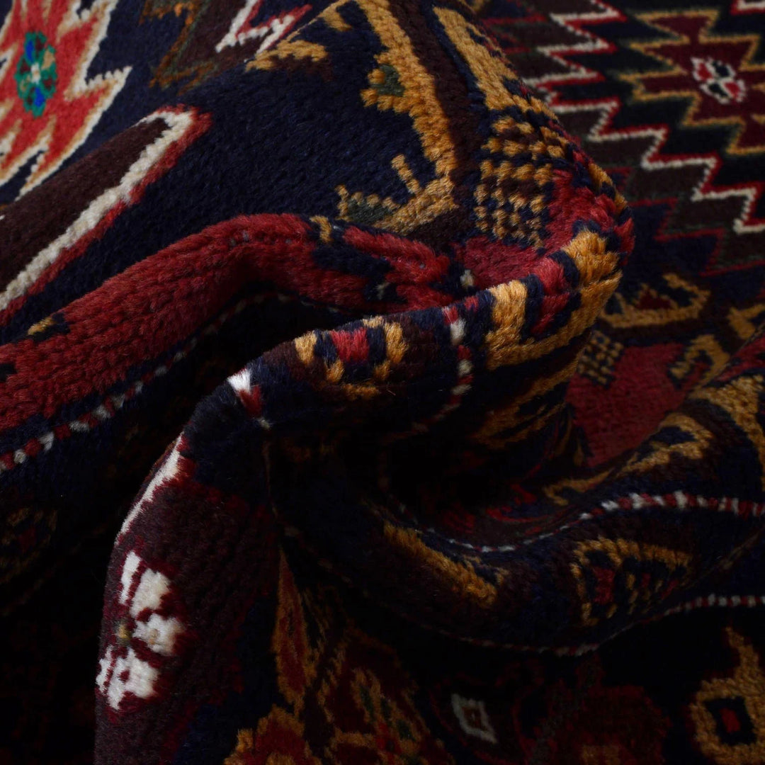Red Afghan Baluchi Rug 3' 7" x 6' 8" Hand-Knotted | No. AL58424