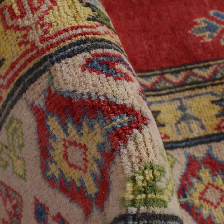 Red Afghan Kazak Rug 6' 7" x 9' 10" Hand-Knotted | No. AL58511