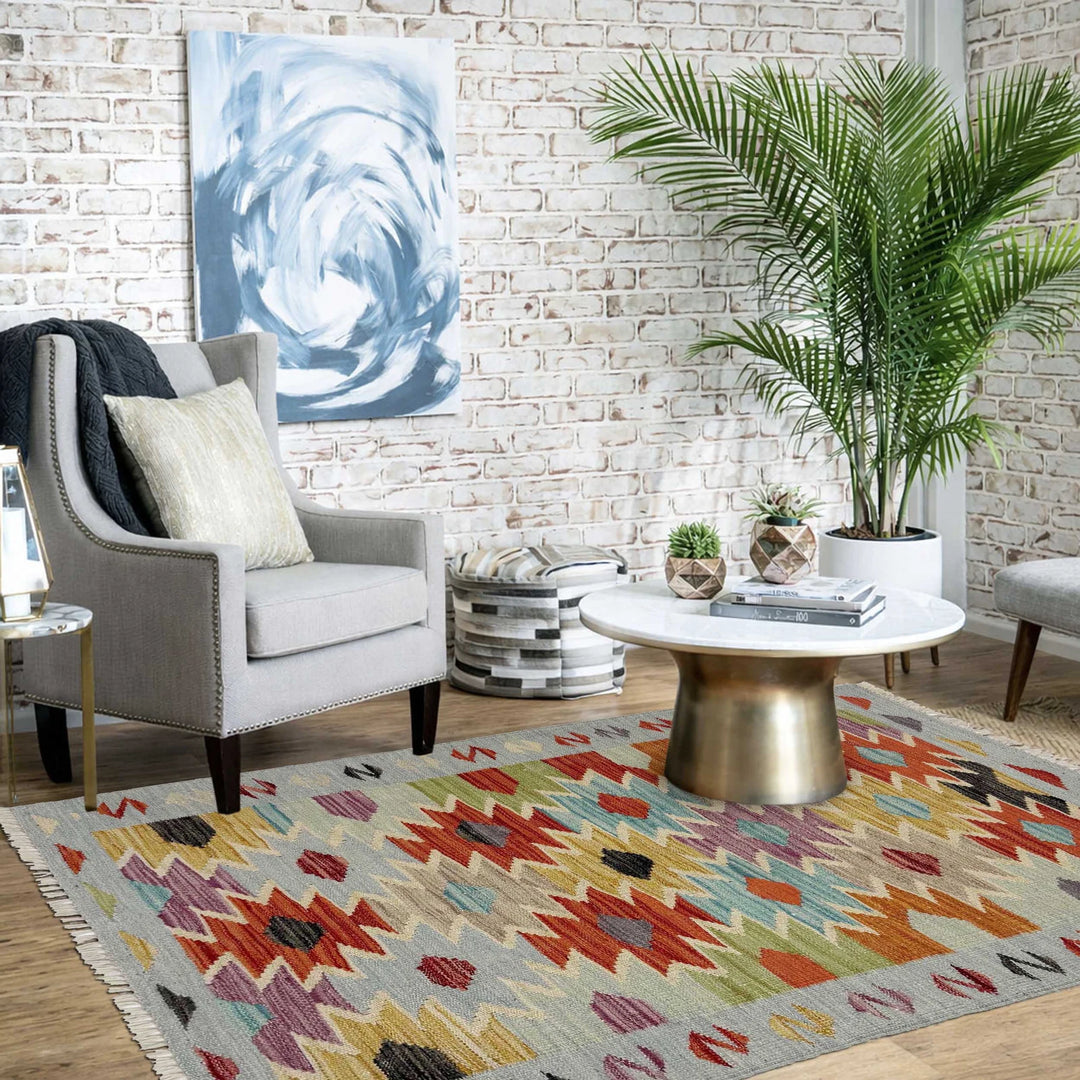 Afghan Vegetable Kilim Rug 2' 6" x 4' 1" Flat-Weave | No. AL585441