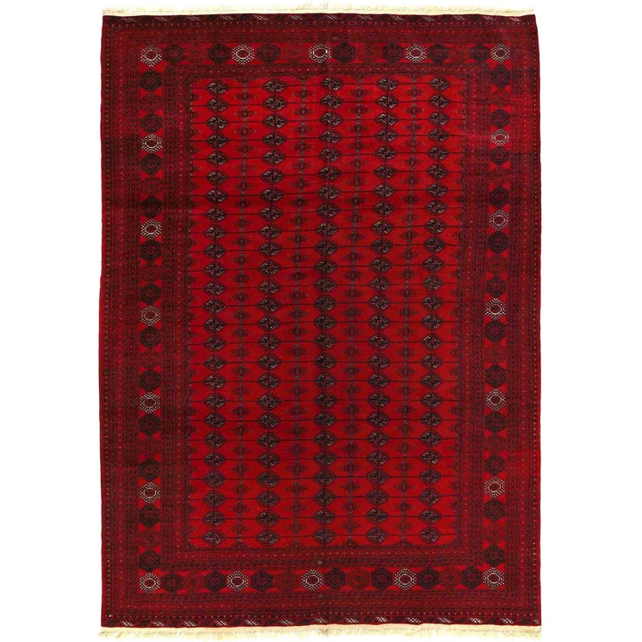Red Afghan Bokhara Rug 6' 9" x 9' 7" Hand-Knotted | No. AL58569
