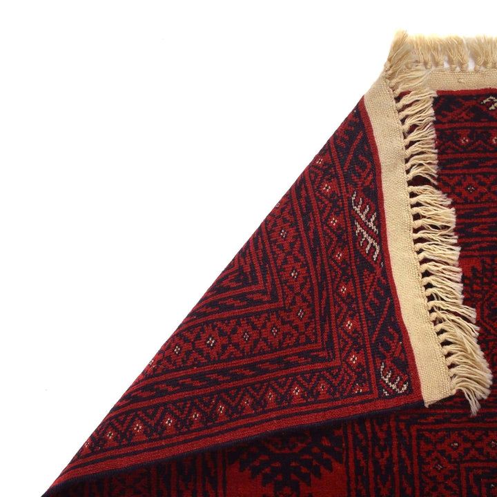 Red Afghan Bokhara Rug 6' 9" x 9' 7" Hand-Knotted | No. AL58569