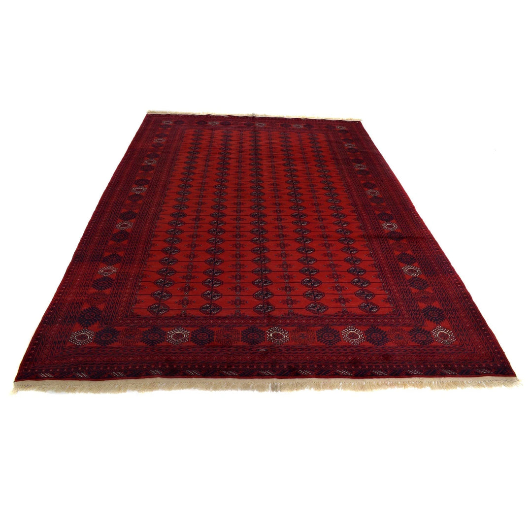Red Afghan Bokhara Rug 6' 9" x 9' 7" Hand-Knotted | No. AL58569