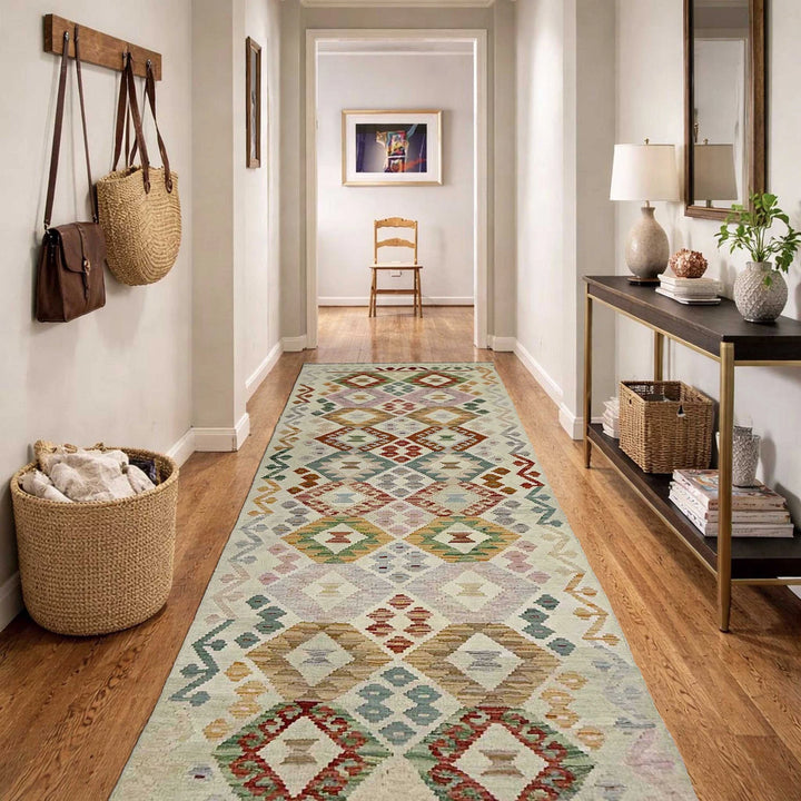 Afghan Vegetable Kilim Rug 2' 9" x 9' 7" Flat-Weave | No. AL586137