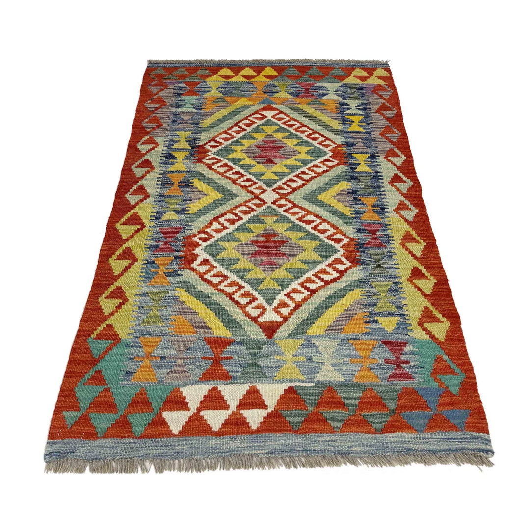 Multicolor Afghan Vegetable Kilim Rug 2'7" x 4'3" Flat-Weave | No. AL586586