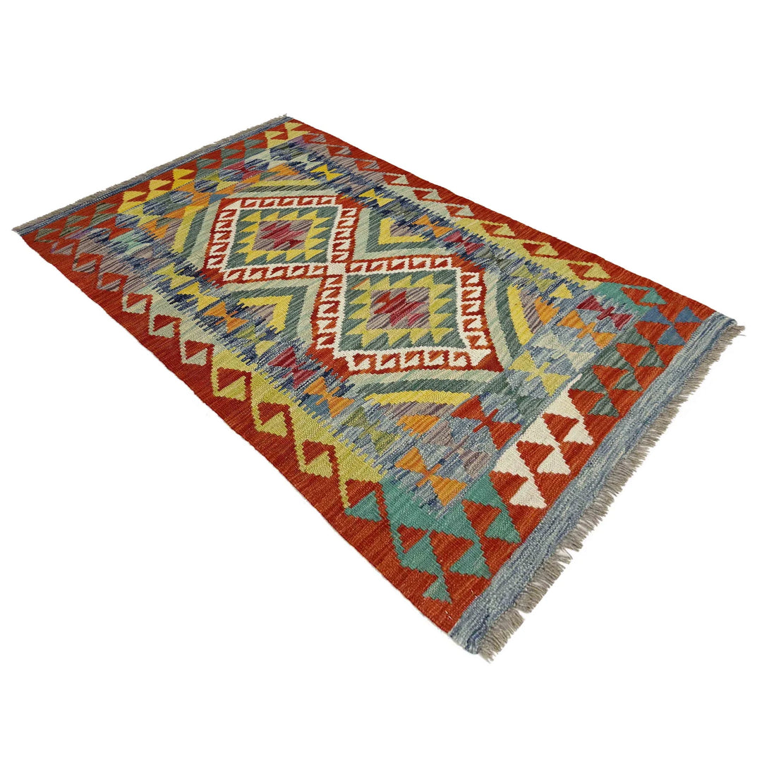 Multicolor Afghan Vegetable Kilim Rug 2'7" x 4'3" Flat-Weave | No. AL586586