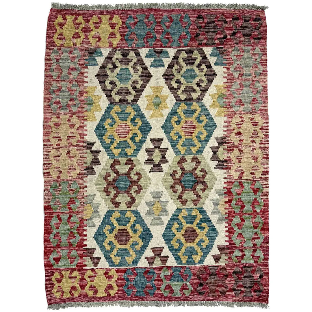Afghan Vegetable Kilim Rug 3' 5" x 4' 8" Flat-Weave | No. AL586757