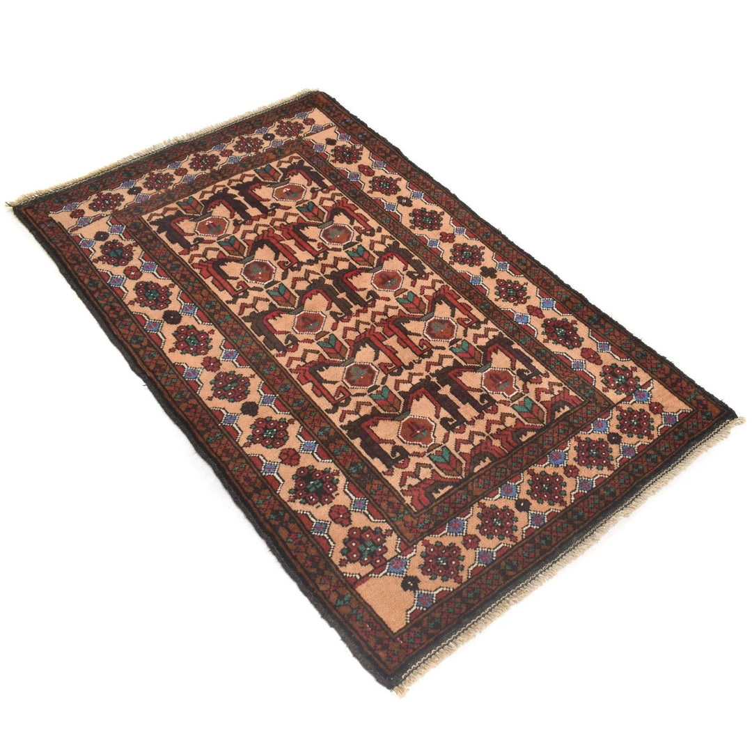Orange Afghan Baluchi Rug 2' 7" x 4' 7" Hand-Knotted | No. AL58680