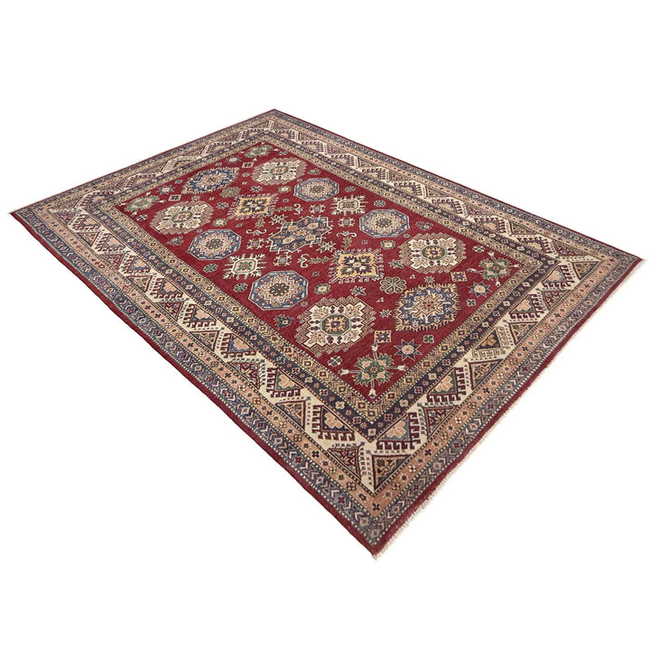 Red Afghan Kazak Rug 6' 4" x 9' 11" Hand-Knotted | No. AL58725