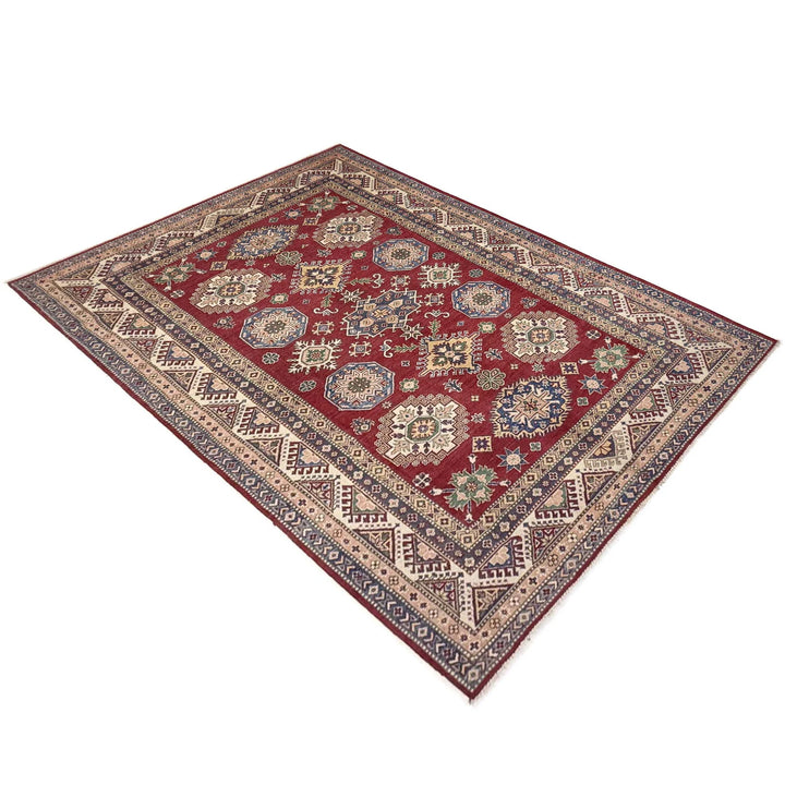 Red Afghan Kazak Rug 6' 4" x 9' 11" Hand-Knotted | No. AL58725