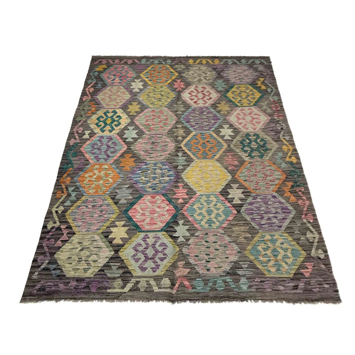 Afghan Vegetable Kilim Rug 5' 9" x 8' 1" Flat-Weave | No. AL587434
